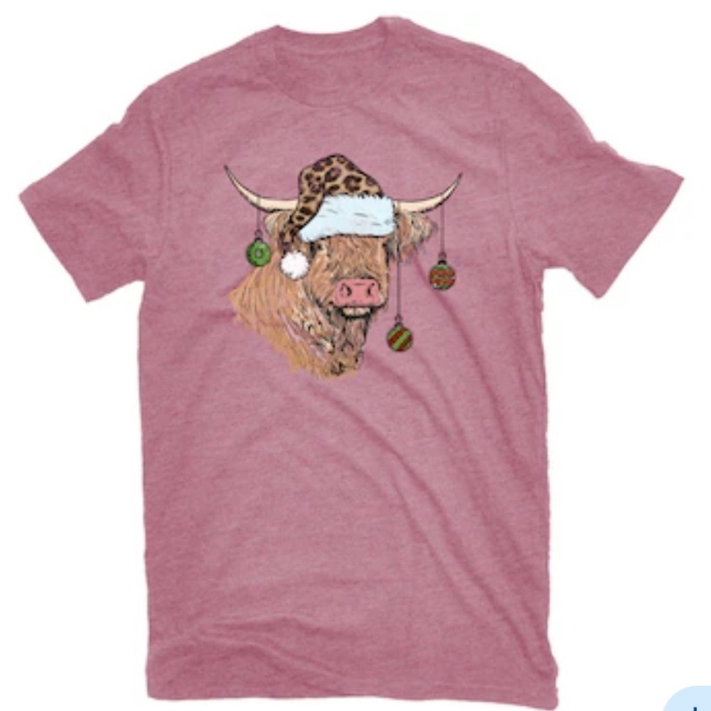 Holiday themed graphic t-shirt Highland Christmas cow print
